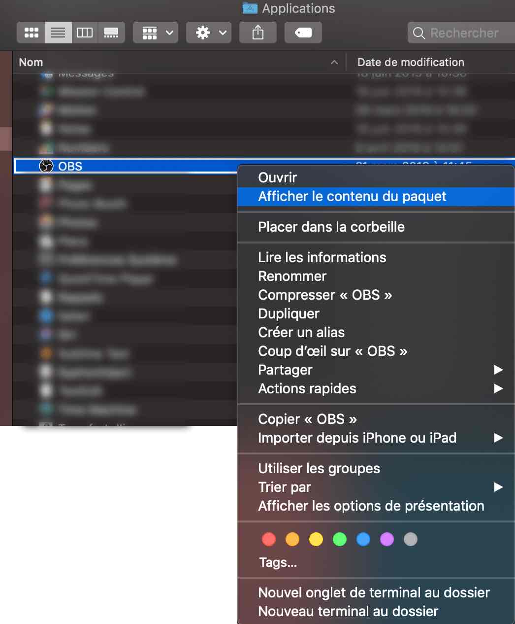 Ouvrir le contenu de OBS sous MAC