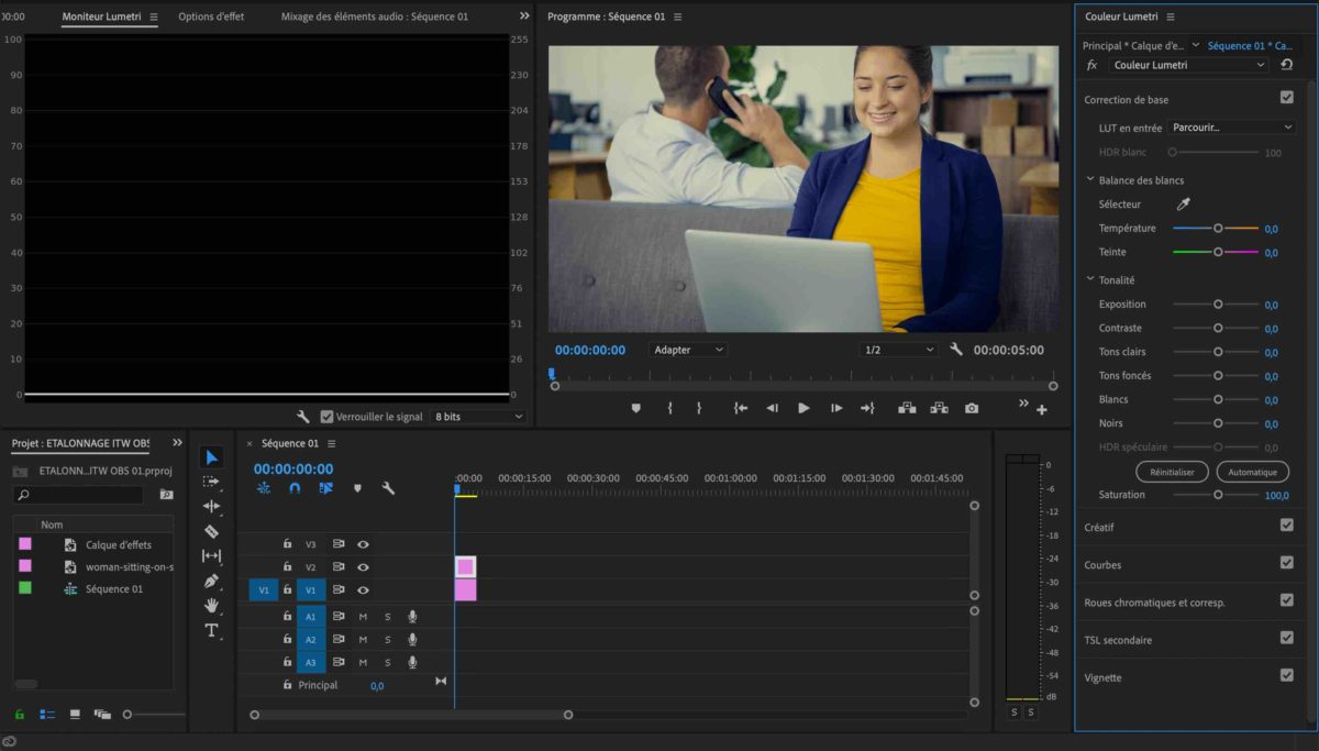 ETALONNAGE pour OBS sous PREMiERE PRO