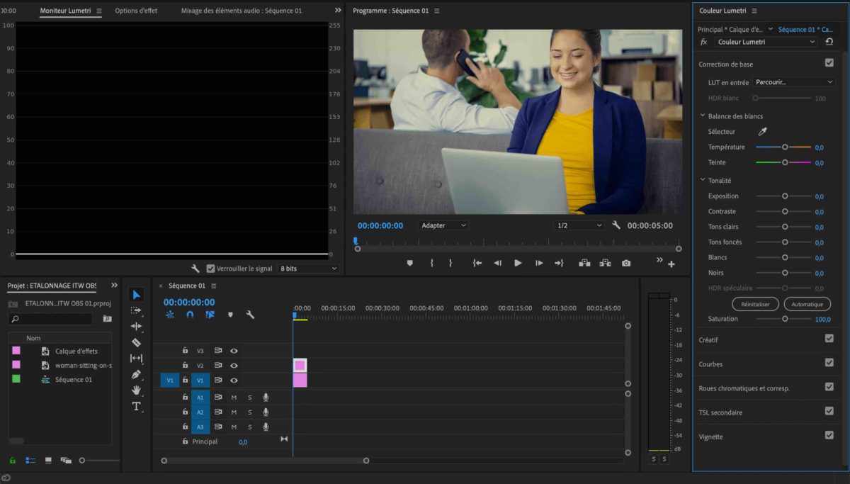 ETALONNAGE pour OBS sous PREMiERE PRO