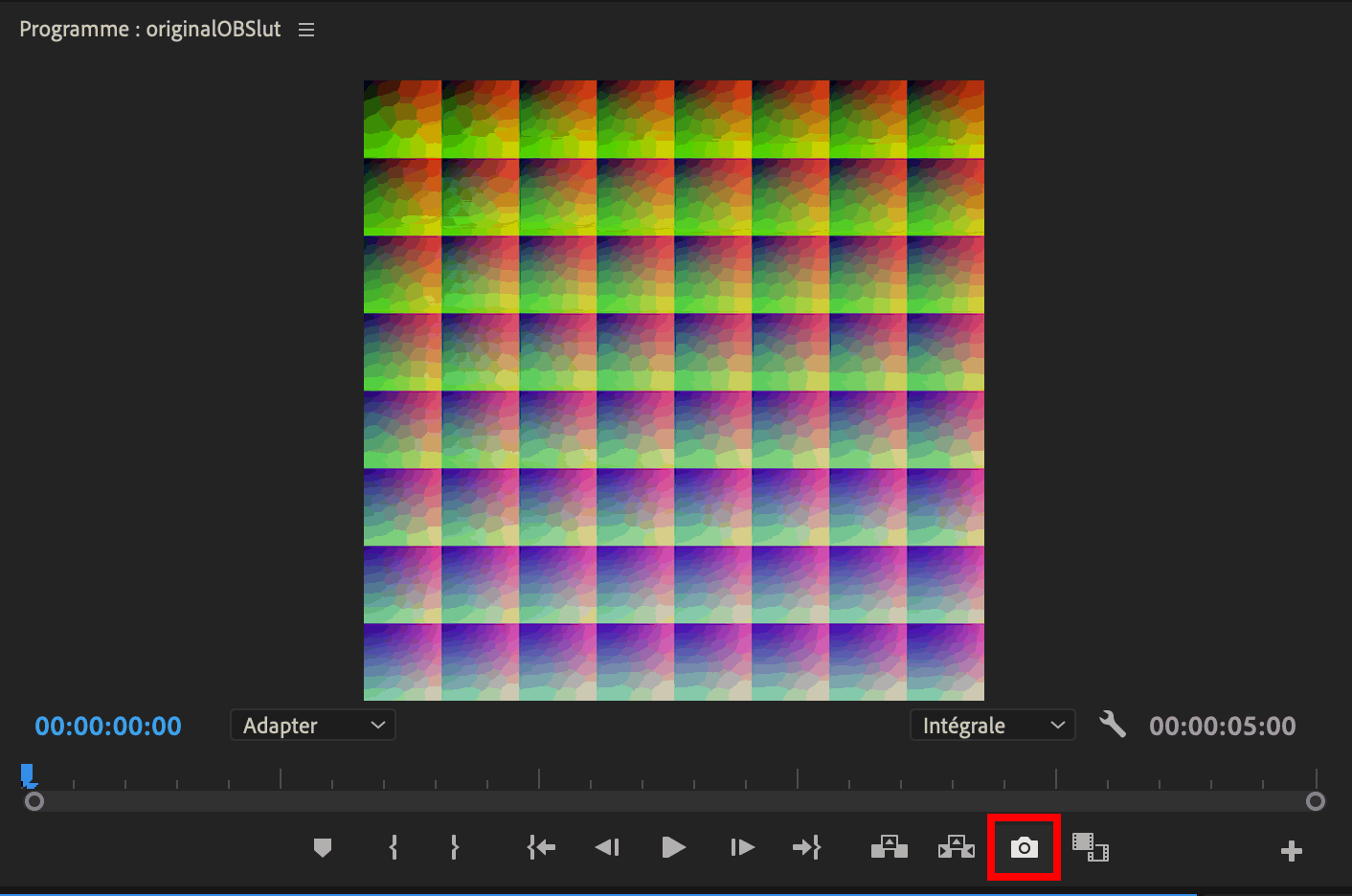 Cliquer sur l'appareil photo pour exporter l'étalonnage du fichier OBS