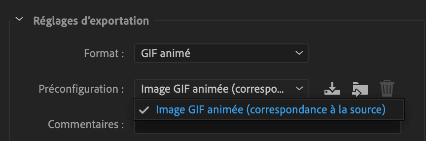 REGLAGES EXPORTS GIF MEDIA ENCODER